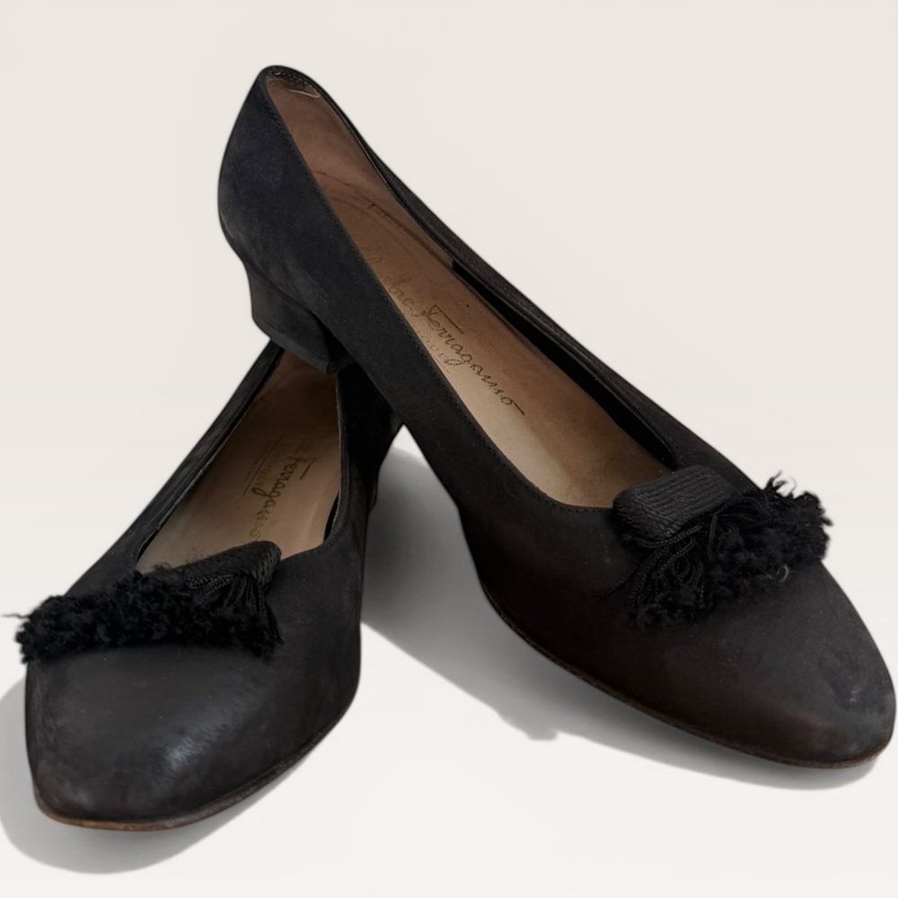 Salvatore Ferragamo Black Suede Kitten Heels